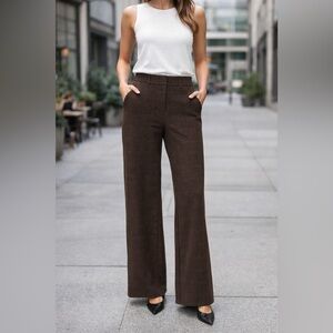 Vera Wang Brown Plaid Wide Leg Trouser Pants